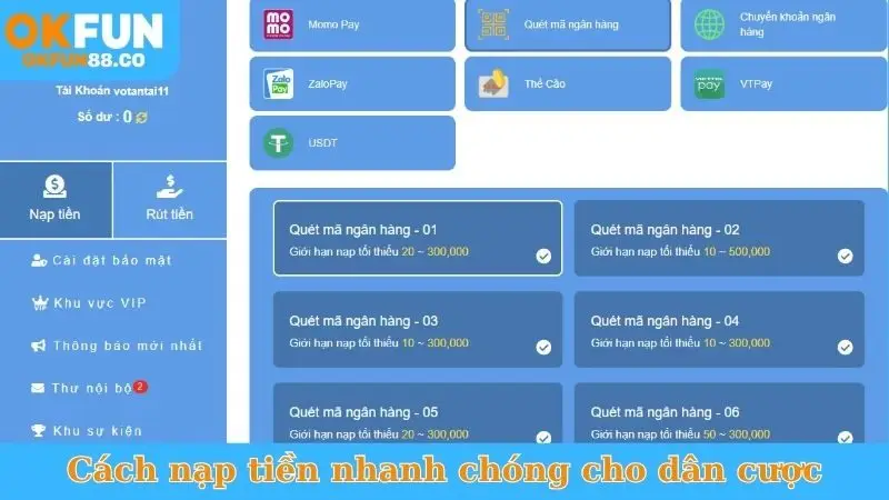 Hướng Dẫn Nạp Tiền Okfun Siêu Tốc, Nhận Thưởng Ngay - ZEMALI.CLUB